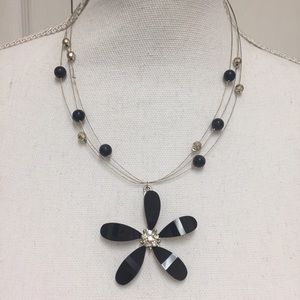 Black and Silver Flower Necklace